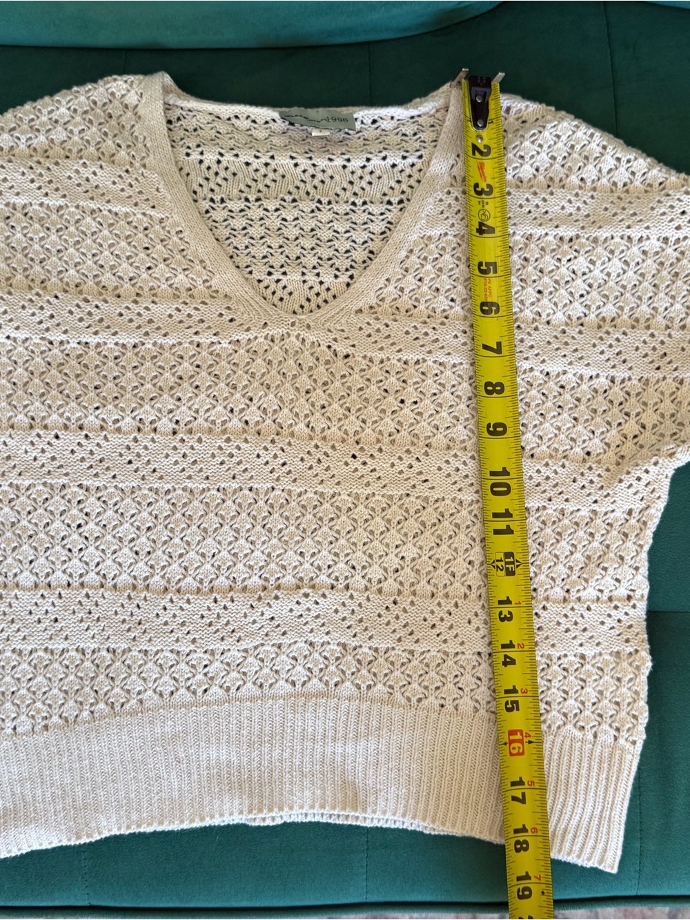 Boho Coastal Cream Ivory Open-Knit V-Neck Summer Sweater Beach Coverup Sz Sm - Picture 12 of 13